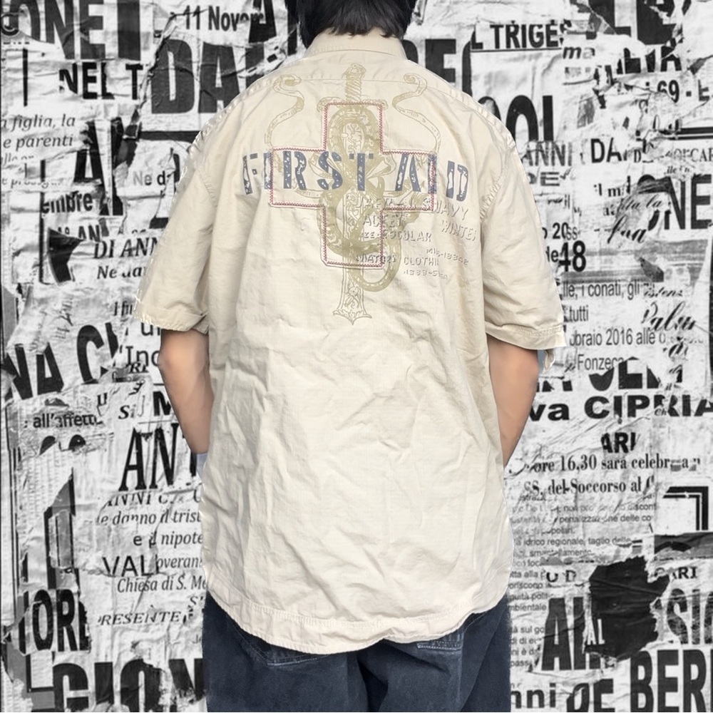 Vintage Y2K Southpole Style Beige Button Up